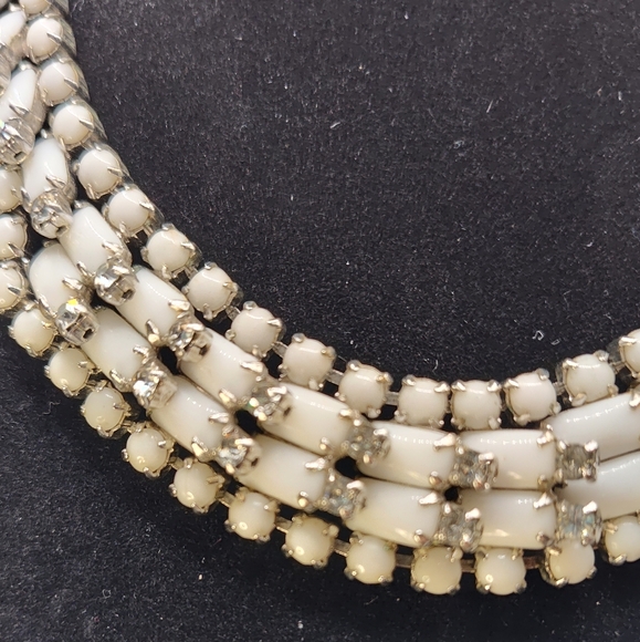 Vintage milk glass and rhinestone choker - Picture 2 of 7